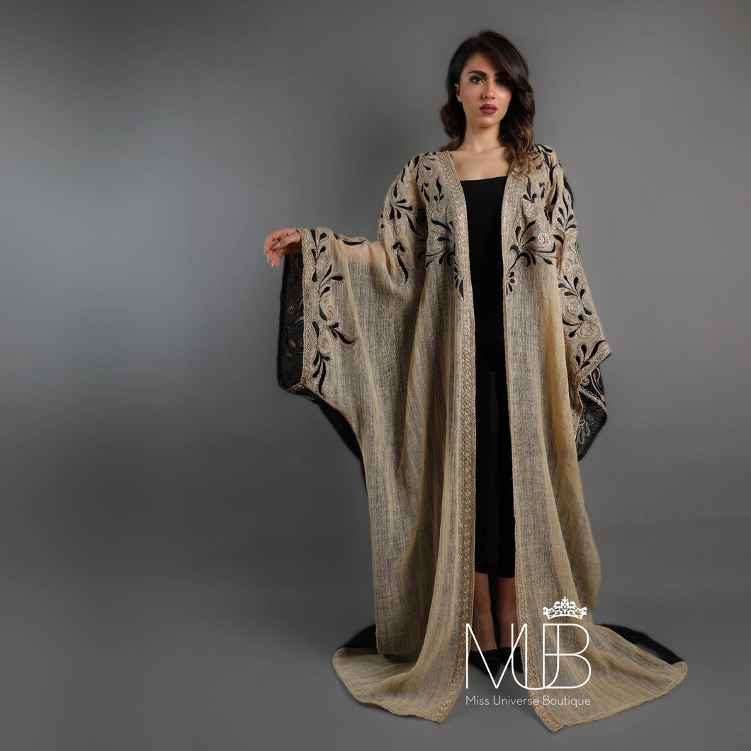 Sahra Beige Black Bisht Abaya