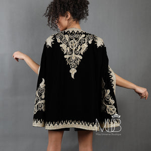 Zahra Floral Velvet Cape Jacket