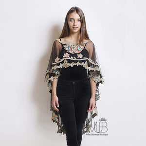 Sham Floral Embroidery Tulle Cape