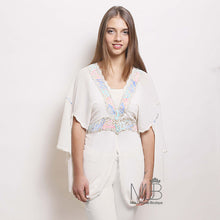 Load image into Gallery viewer, Huda Wrap Embroidered White Top